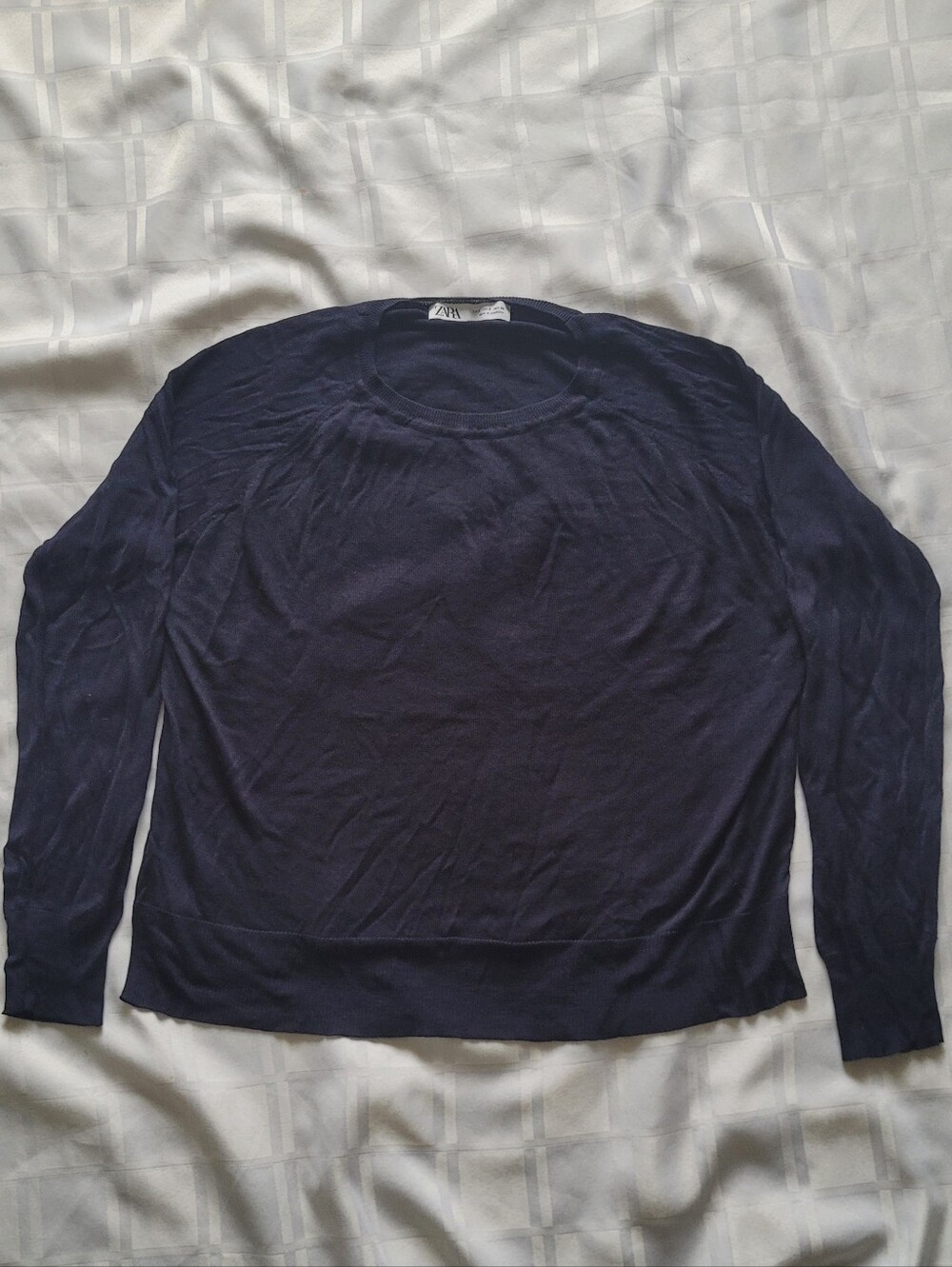 Zara Sheer Navy Crewneck Sweater
